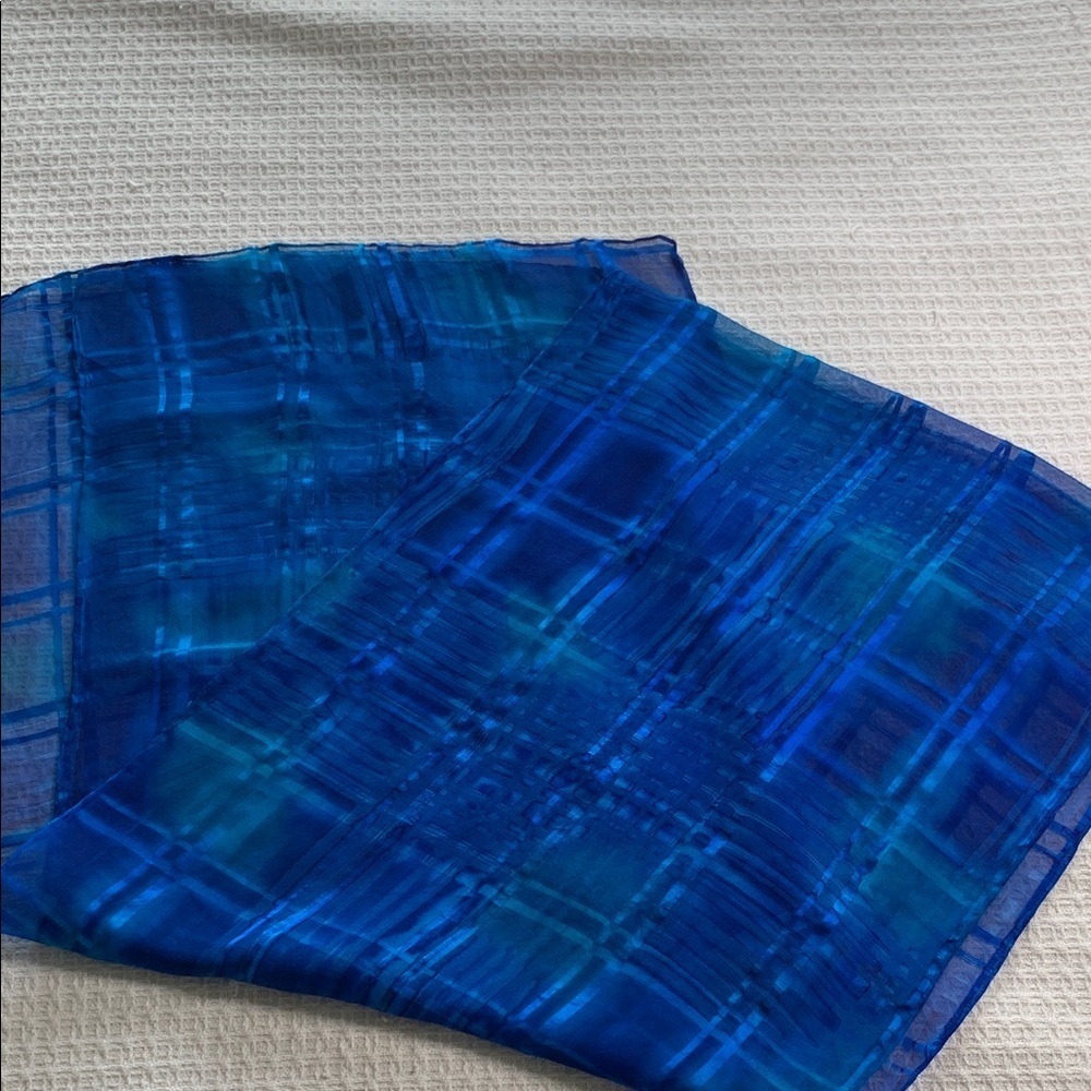 Blue silk plaid scarf